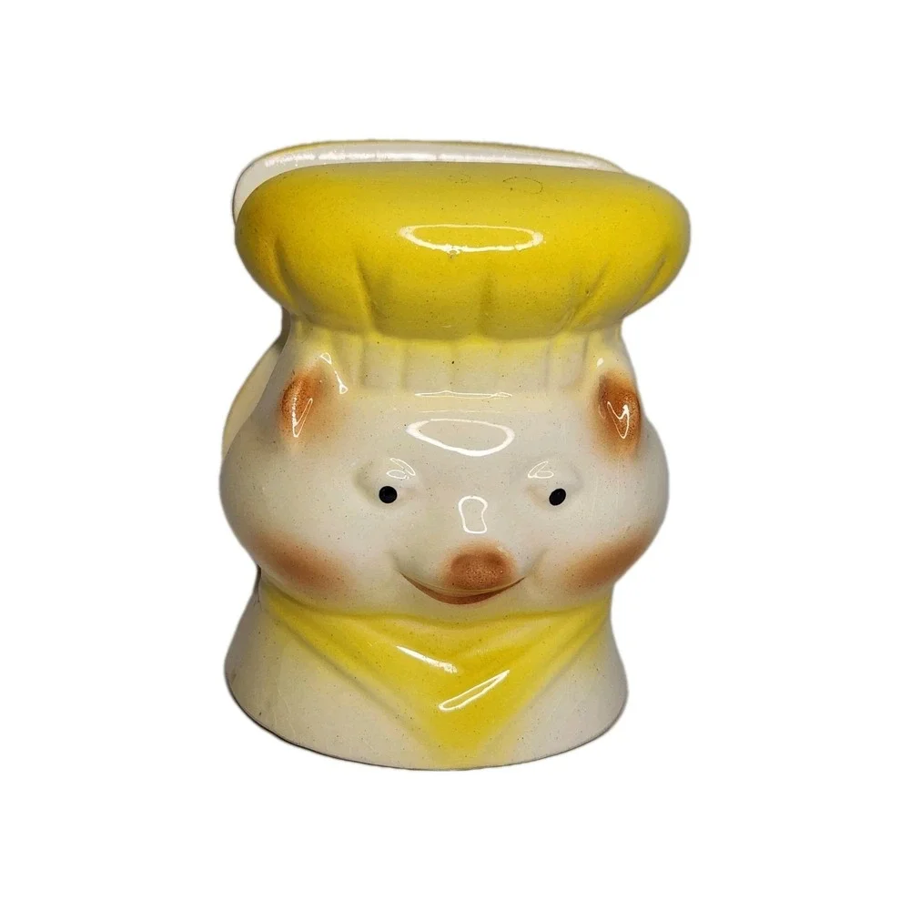 Vtg MCM Ceramic Napkin Holder Pig Chef Cartoon Animated Piggies Whimsical